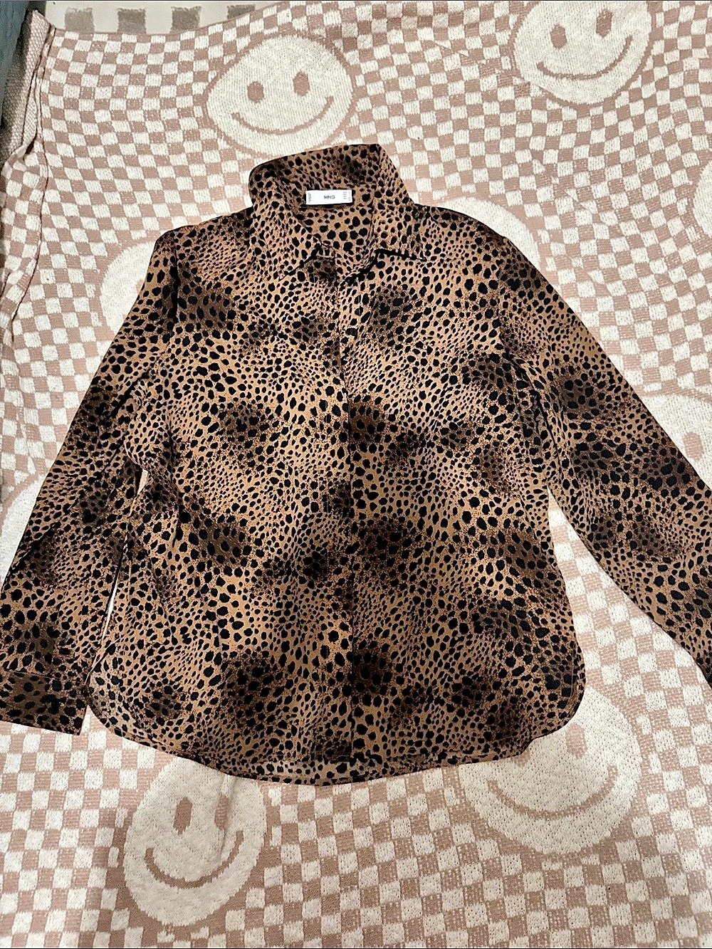 Mango - Women’s Animal Print Button Down Top in Brown & Black Size 6